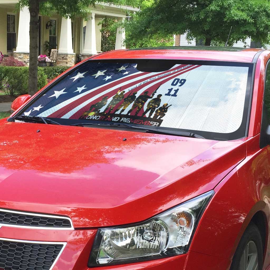 911 Memorial Auto Sun Shade Patriot Day American Flag and Soldier Silhouette Honor and Remember - Wonder Print Shop