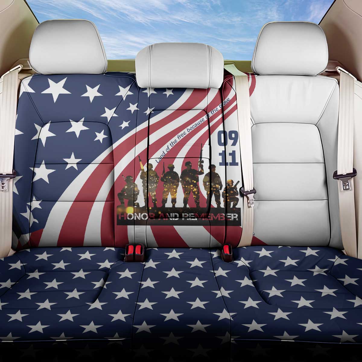 911 Memorial Back Car Seat Cover Patriot Day American Flag and Soldier Silhouette Honor and Remember - Wonder Print Shop