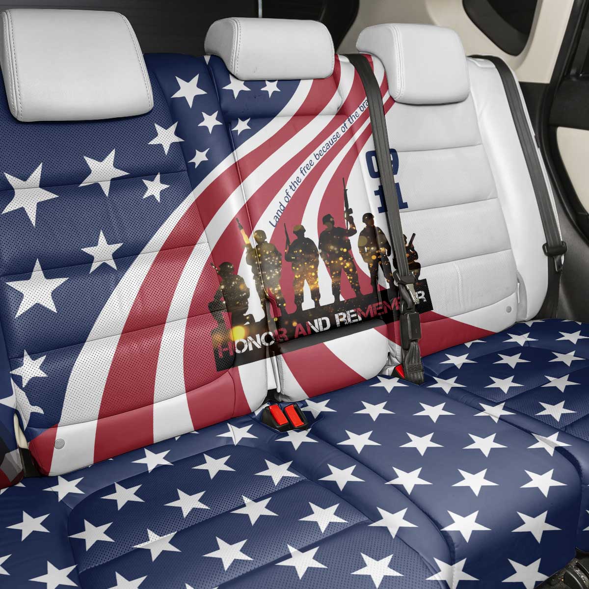 911 Memorial Back Car Seat Cover Patriot Day American Flag and Soldier Silhouette Honor and Remember - Wonder Print Shop