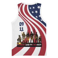 911 Memorial Basketball Jersey Patriot Day American Flag and Soldier Silhouette Honor and Remember - Wonder Print Shop