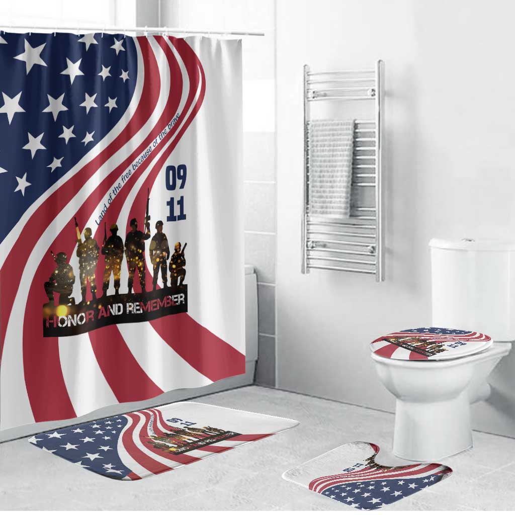 911 Memorial Bathroom Set Patriot Day American Flag and Soldier Silhouette Honor and Remember - Wonder Print Shop