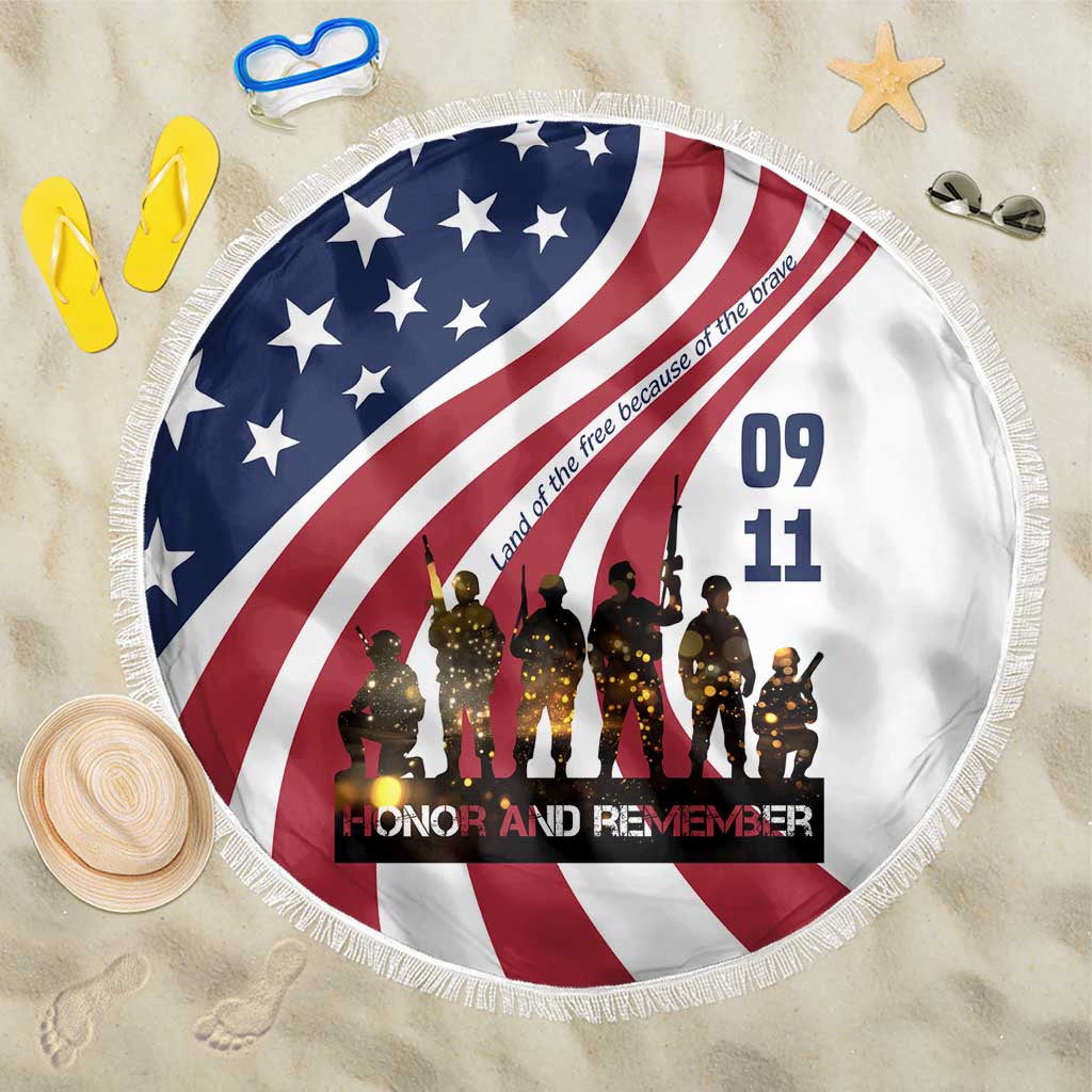 911 Memorial Beach Blanket Patriot Day American Flag and Soldier Silhouette Honor and Remember - Wonder Print Shop