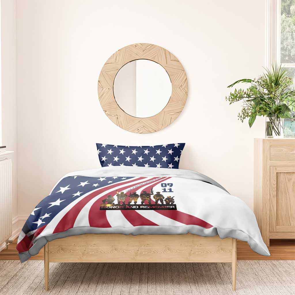911 Memorial Bedding Set Patriot Day American Flag and Soldier Silhouette Honor and Remember - Wonder Print Shop