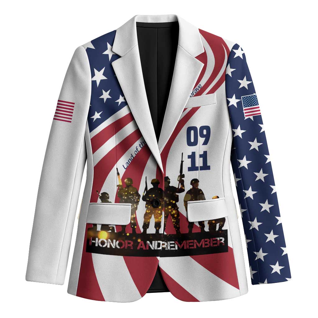 911 Memorial Blazer Patriot Day American Flag and Soldier Silhouette Honor and Remember - Wonder Print Shop