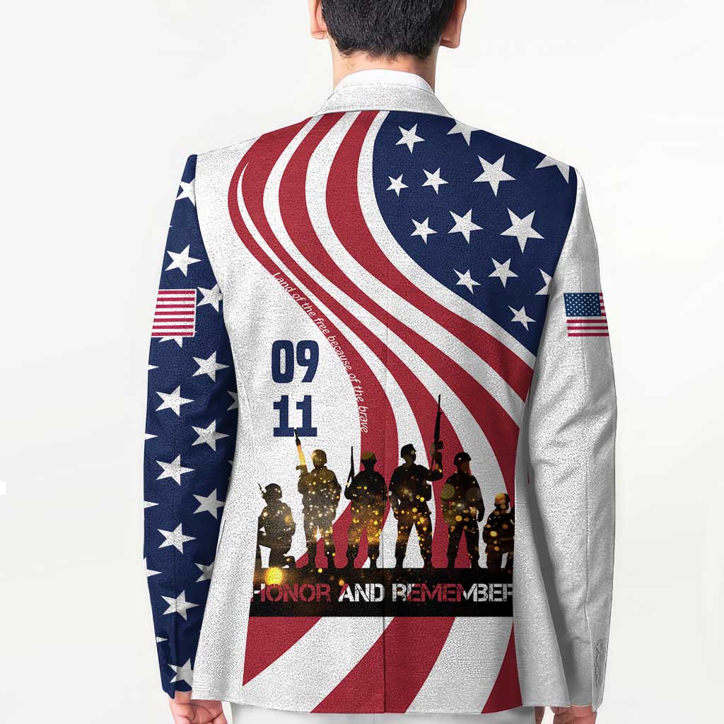 911 Memorial Blazer Patriot Day American Flag and Soldier Silhouette Honor and Remember - Wonder Print Shop