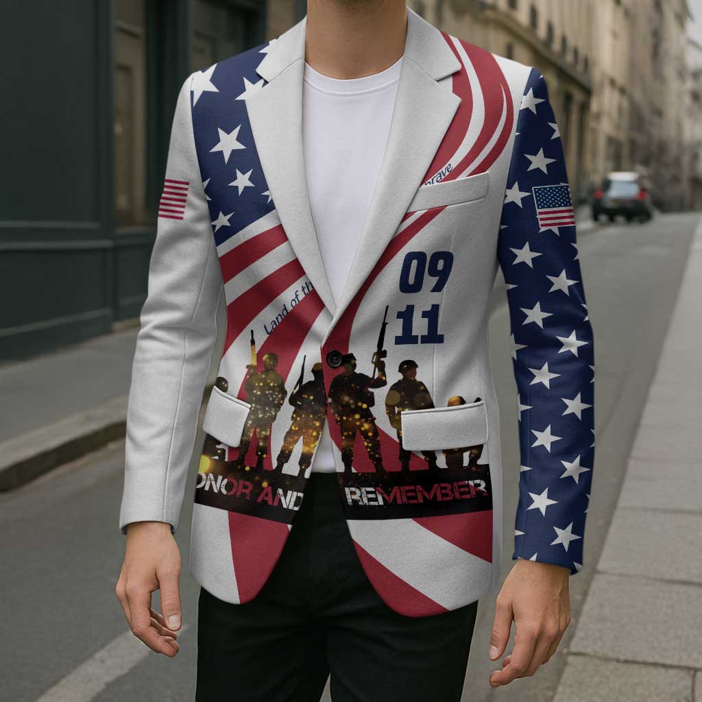 911 Memorial Blazer Patriot Day American Flag and Soldier Silhouette Honor and Remember - Wonder Print Shop