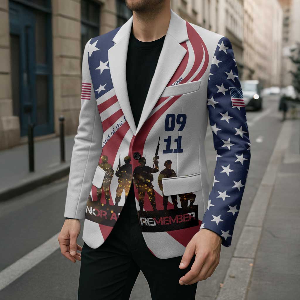 911 Memorial Blazer Patriot Day American Flag and Soldier Silhouette Honor and Remember - Wonder Print Shop