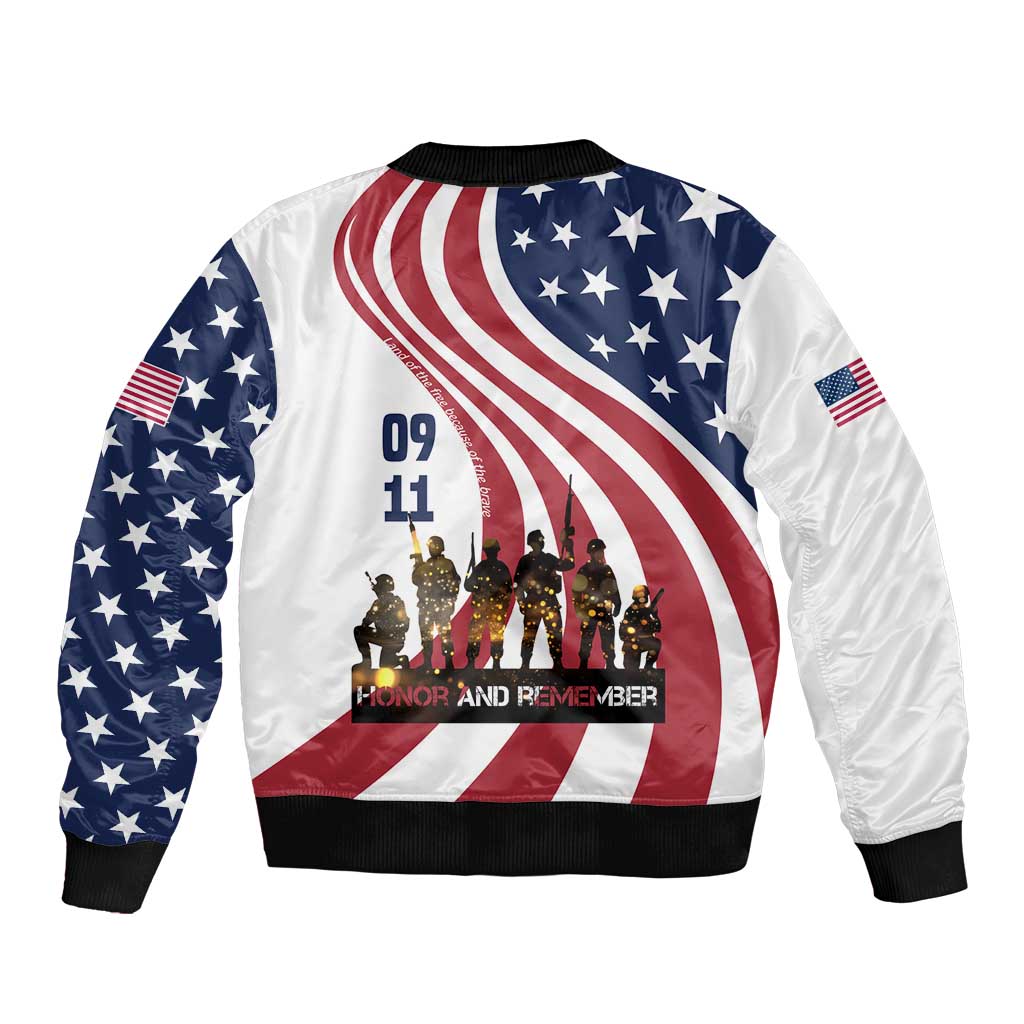 911 Memorial Bomber Jacket Patriot Day American Flag and Soldier Silhouette Honor and Remember - Wonder Print Shop