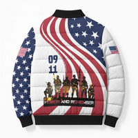 911 Memorial Bomber Puffer Jacket Patriot Day American Flag and Soldier Silhouette Honor and Remember - Wonder Print Shop