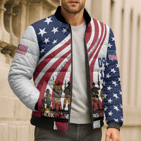 911 Memorial Bomber Puffer Jacket Patriot Day American Flag and Soldier Silhouette Honor and Remember - Wonder Print Shop