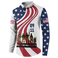 911 Memorial Button Sweatshirt Patriot Day American Flag and Soldier Silhouette Honor and Remember - Wonder Print Shop