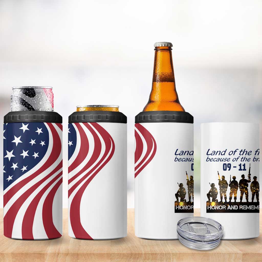 911 Memorial 4 in 1 Can Cooler Tumbler Patriot Day American Flag and Soldier Silhouette Honor and Remember - Wonder Print Shop