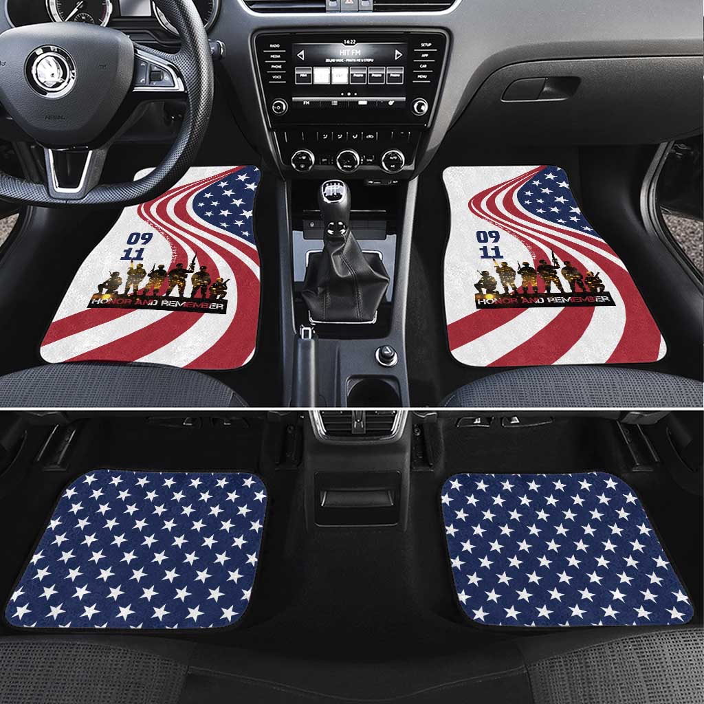 911 Memorial Car Mats Patriot Day American Flag and Soldier Silhouette Honor and Remember - Wonder Print Shop