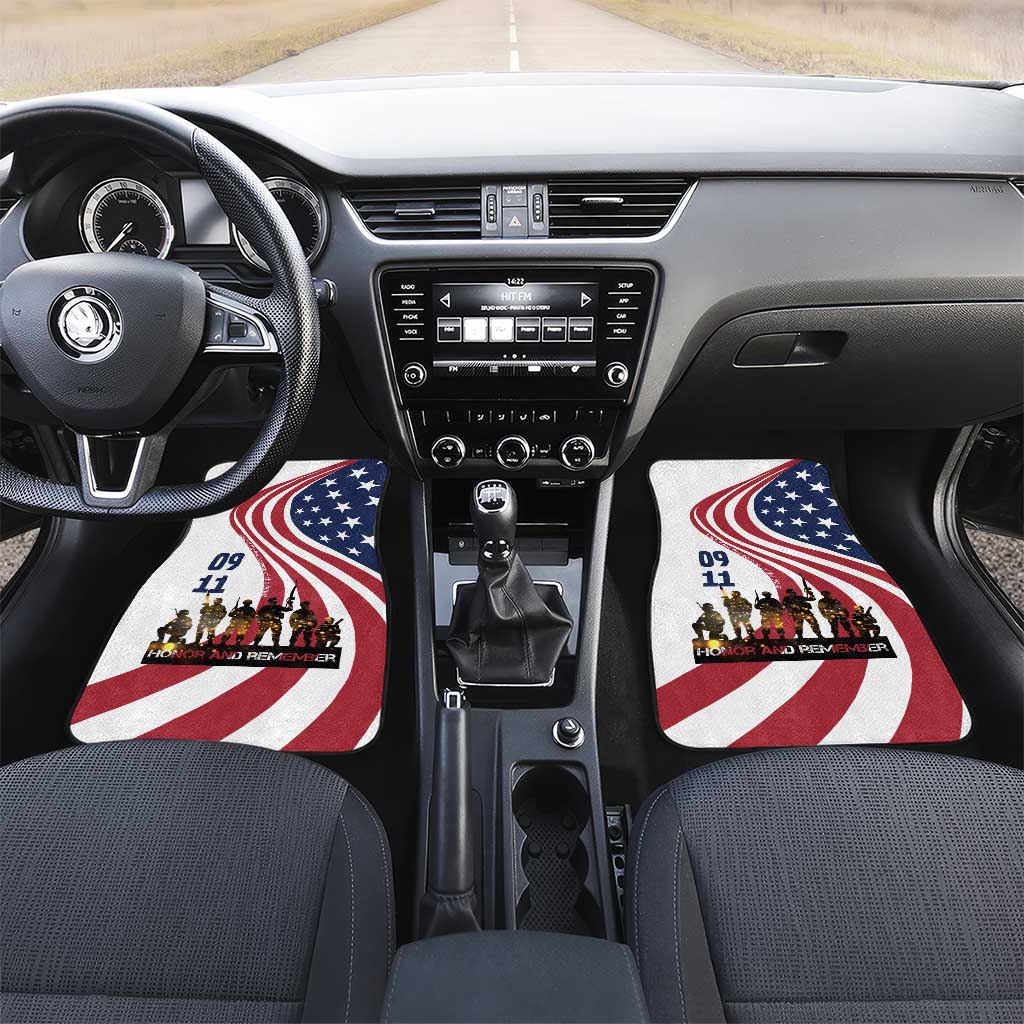 911 Memorial Car Mats Patriot Day American Flag and Soldier Silhouette Honor and Remember - Wonder Print Shop