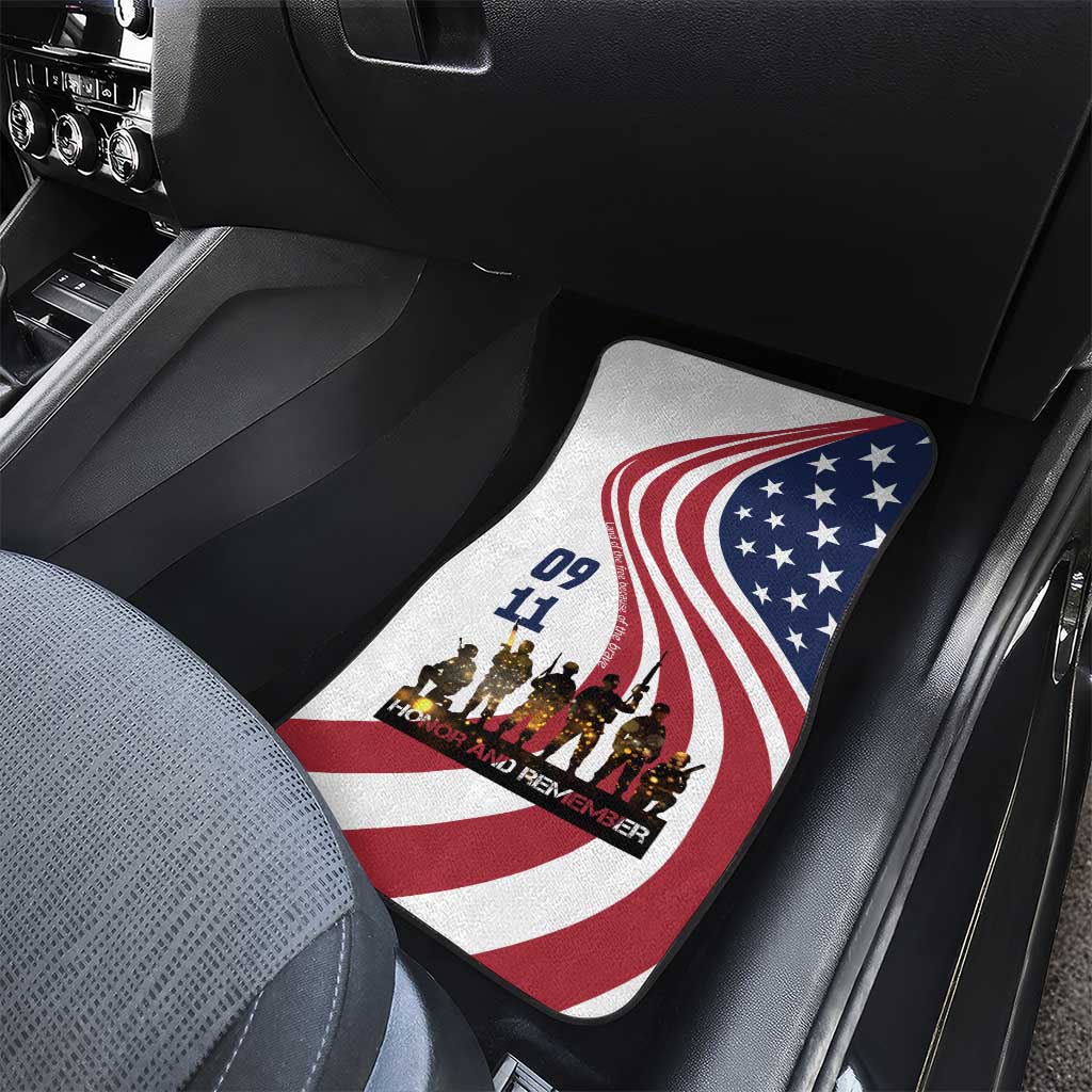 911 Memorial Car Mats Patriot Day American Flag and Soldier Silhouette Honor and Remember - Wonder Print Shop