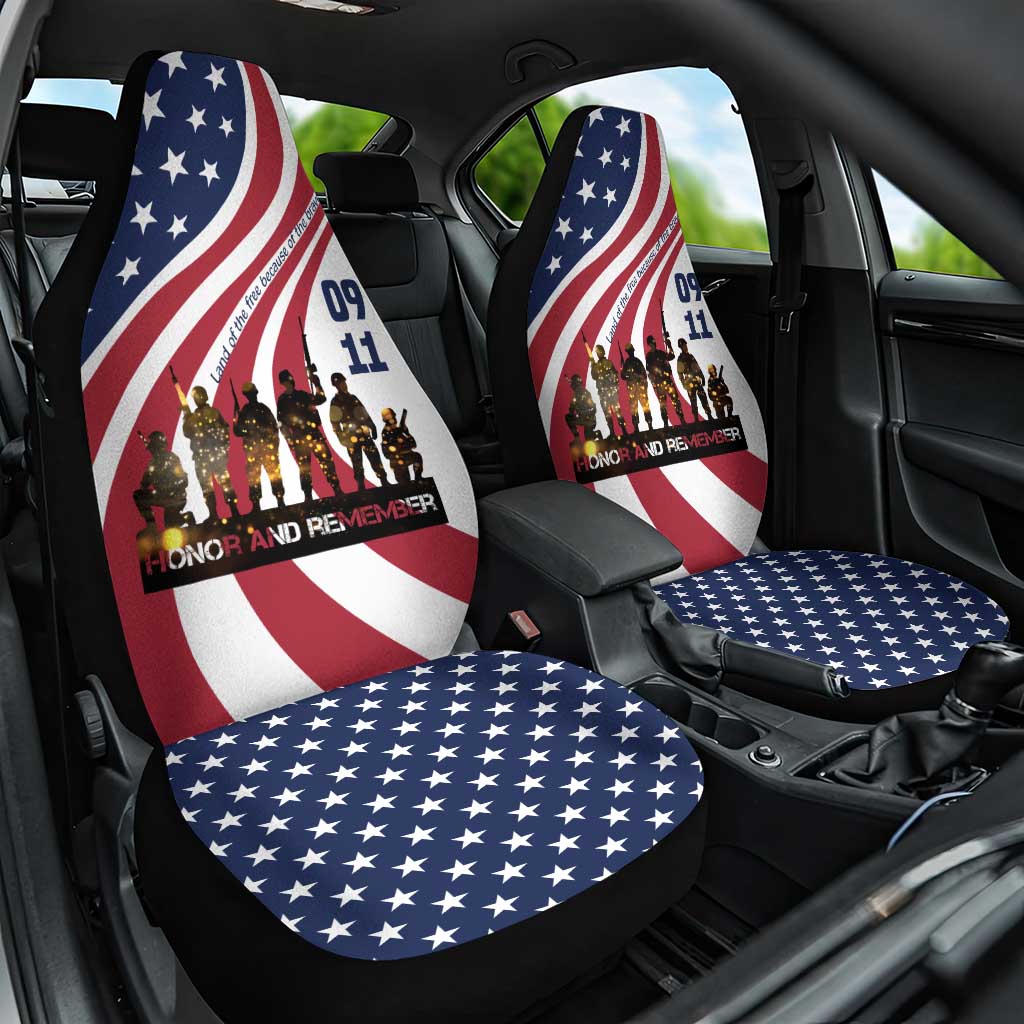 911 Memorial Car Seat Cover Patriot Day American Flag and Soldier Silhouette Honor and Remember - Wonder Print Shop