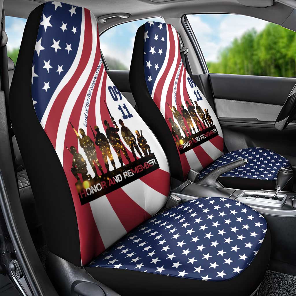 911 Memorial Car Seat Cover Patriot Day American Flag and Soldier Silhouette Honor and Remember - Wonder Print Shop