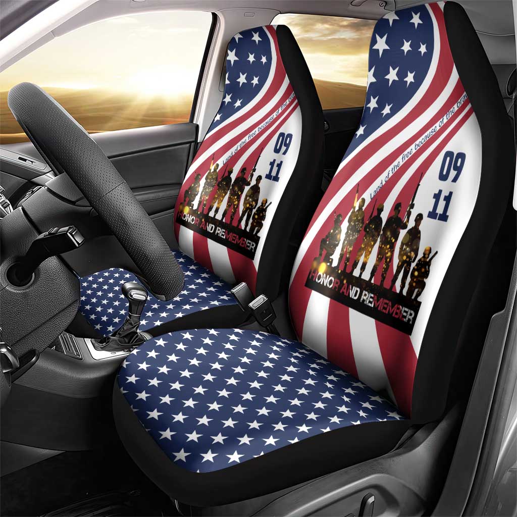911 Memorial Car Seat Cover Patriot Day American Flag and Soldier Silhouette Honor and Remember - Wonder Print Shop