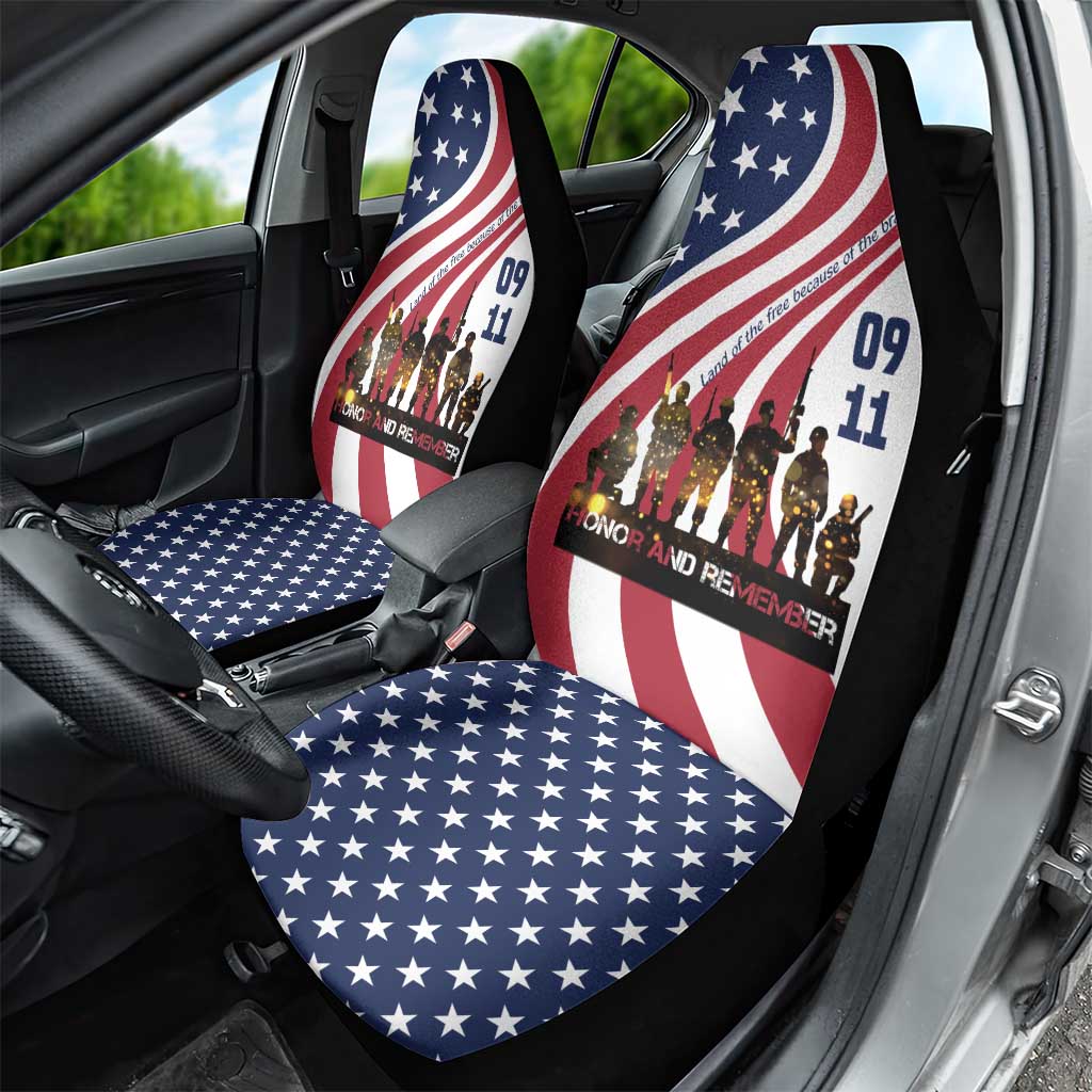 911 Memorial Car Seat Cover Patriot Day American Flag and Soldier Silhouette Honor and Remember - Wonder Print Shop