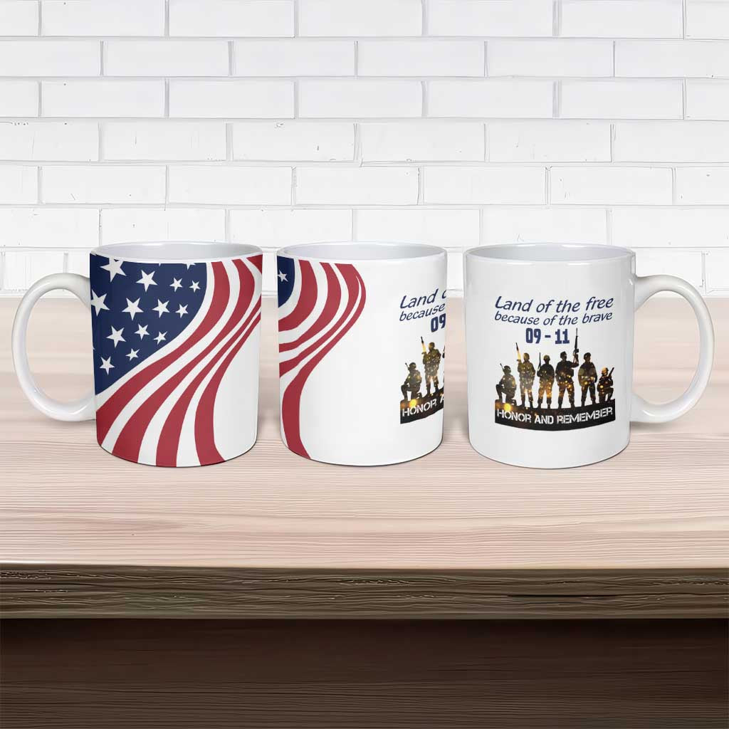 911 Memorial Ceramic Mug Patriot Day American Flag and Soldier Silhouette Honor and Remember - Wonder Print Shop