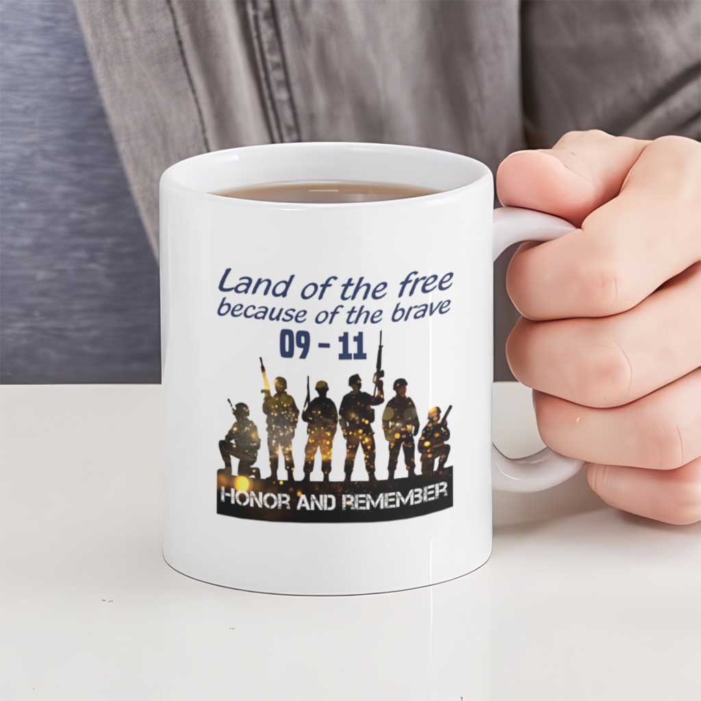 911 Memorial Ceramic Mug Patriot Day American Flag and Soldier Silhouette Honor and Remember - Wonder Print Shop
