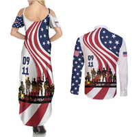 911 Memorial Couples Matching Summer Maxi Dress and Long Sleeve Button Shirt Patriot Day American Flag and Soldier Silhouette Honor and Remember - Wonder Print Shop