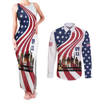 911 Memorial Couples Matching Tank Maxi Dress and Long Sleeve Button Shirt Patriot Day American Flag and Soldier Silhouette Honor and Remember - Wonder Print Shop