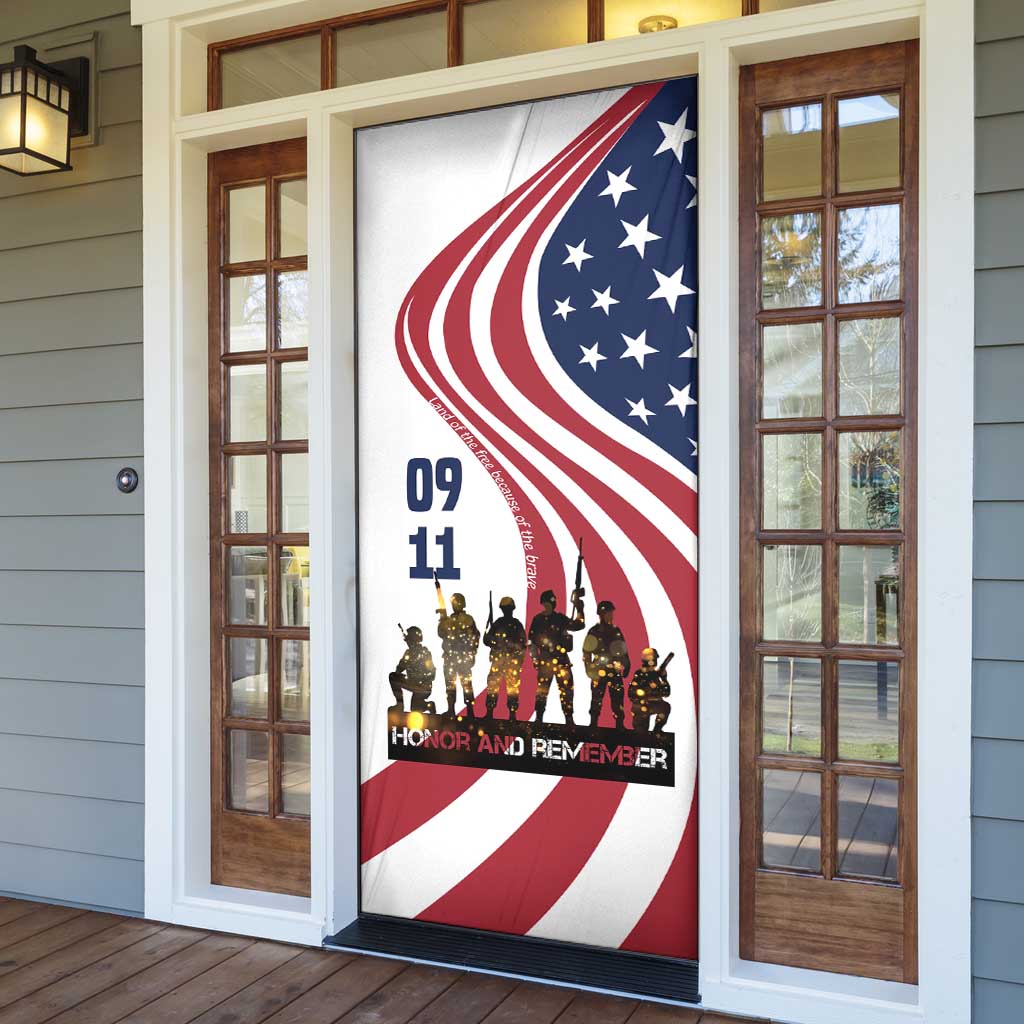 911 Memorial Door Cover Patriot Day American Flag and Soldier Silhouette Honor and Remember - Wonder Print Shop