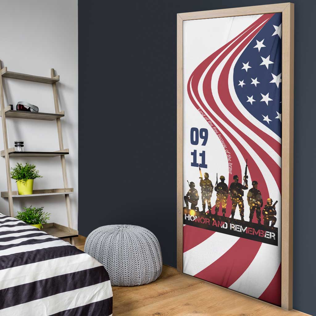 911 Memorial Door Cover Patriot Day American Flag and Soldier Silhouette Honor and Remember - Wonder Print Shop