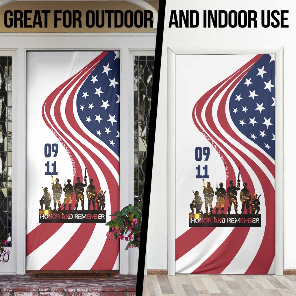 911 Memorial Door Cover Patriot Day American Flag and Soldier Silhouette Honor and Remember - Wonder Print Shop