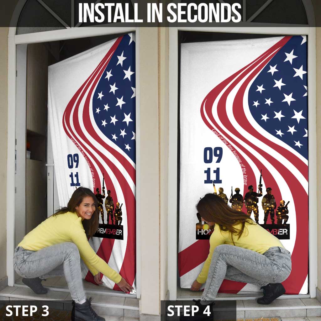 911 Memorial Door Cover Patriot Day American Flag and Soldier Silhouette Honor and Remember - Wonder Print Shop