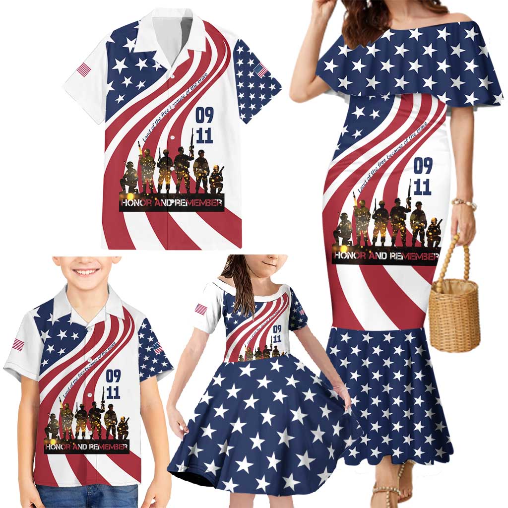 911 Memorial Family Matching Mermaid Dress and Hawaiian Shirt Patriot Day American Flag and Soldier Silhouette Honor and Remember - Wonder Print Shop