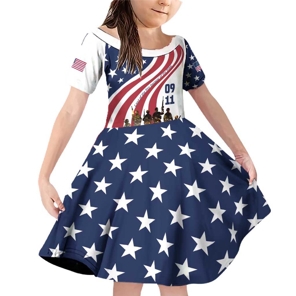 911 Memorial Family Matching Off Shoulder Short Dress and Hawaiian Shirt Patriot Day American Flag and Soldier Silhouette Honor and Remember - Wonder Print Shop