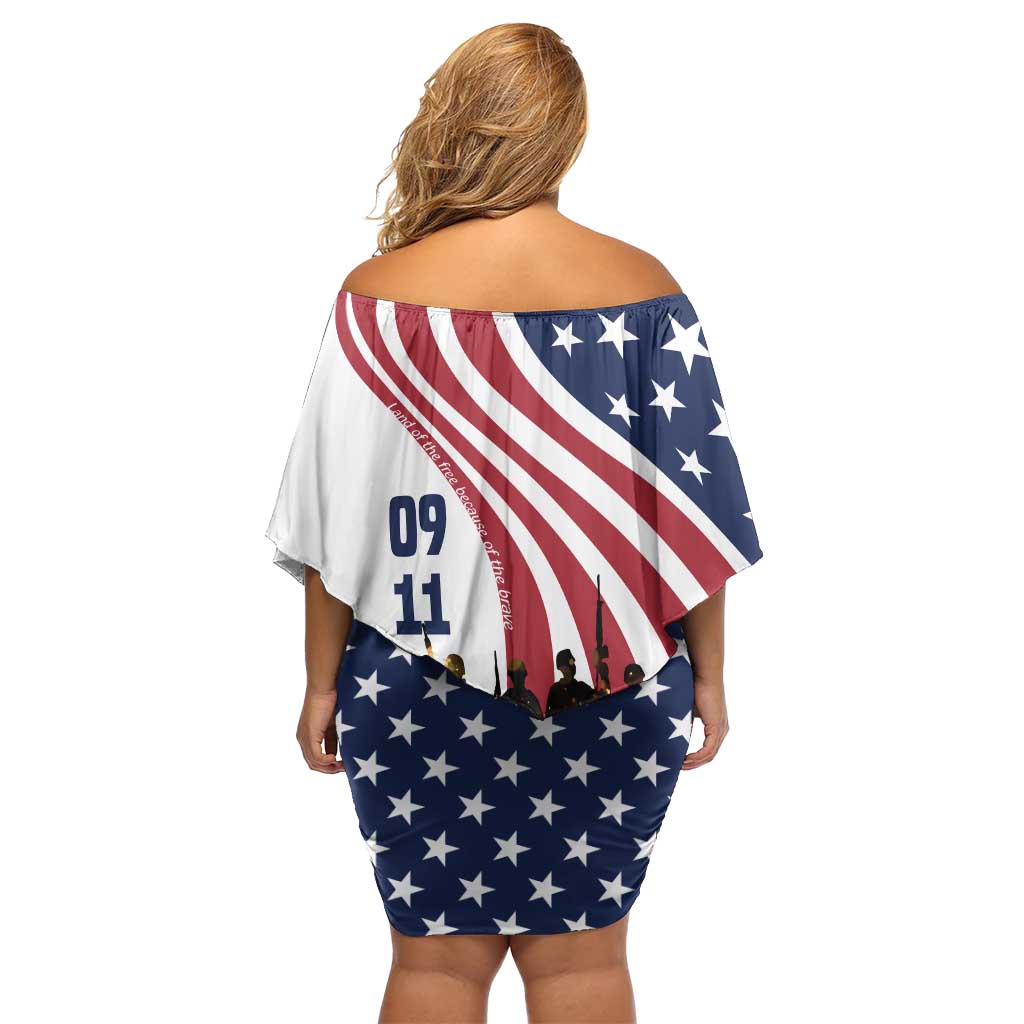 911 Memorial Family Matching Off Shoulder Short Dress and Hawaiian Shirt Patriot Day American Flag and Soldier Silhouette Honor and Remember - Wonder Print Shop