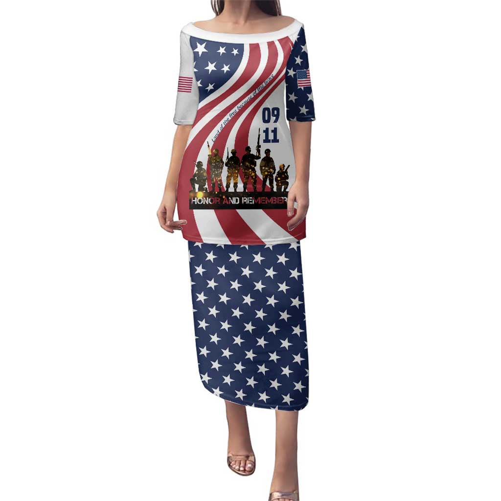 911 Memorial Family Matching Puletasi and Hawaiian Shirt Patriot Day American Flag and Soldier Silhouette Honor and Remember - Wonder Print Shop