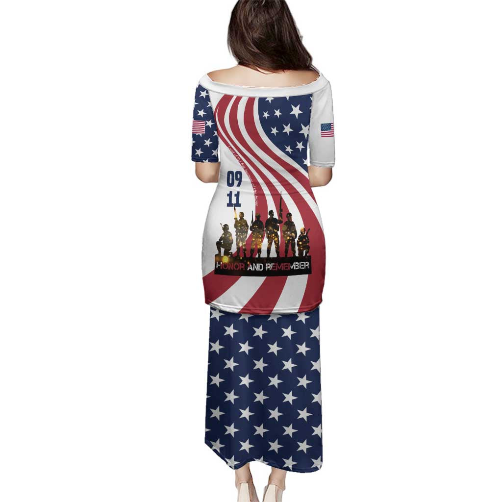 911 Memorial Family Matching Puletasi and Hawaiian Shirt Patriot Day American Flag and Soldier Silhouette Honor and Remember - Wonder Print Shop