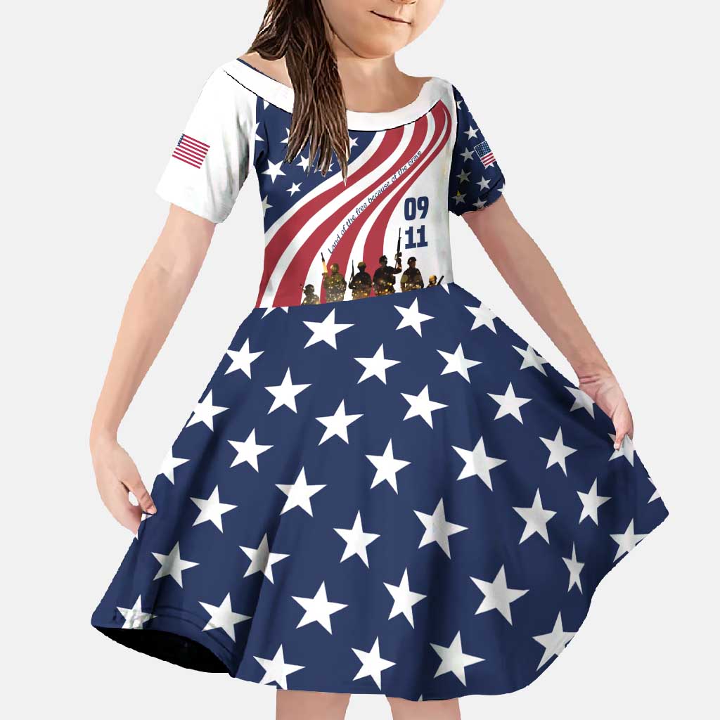 911 Memorial Family Matching Short Sleeve Bodycon Dress and Hawaiian Shirt Patriot Day American Flag and Soldier Silhouette Honor and Remember - Wonder Print Shop