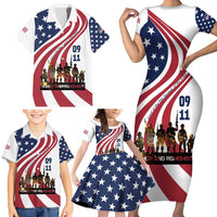 911 Memorial Family Matching Short Sleeve Bodycon Dress and Hawaiian Shirt Patriot Day American Flag and Soldier Silhouette Honor and Remember - Wonder Print Shop