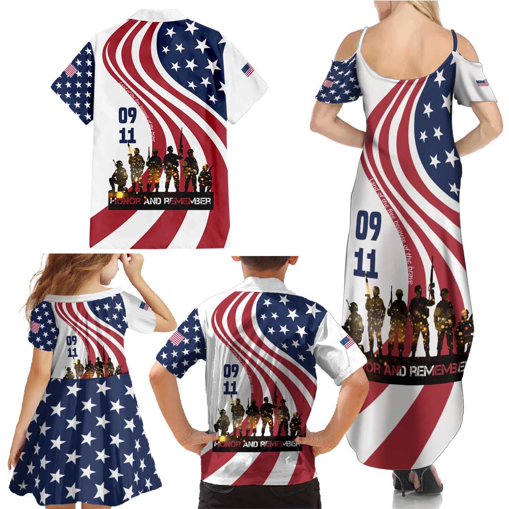 911 Memorial Family Matching Summer Maxi Dress and Hawaiian Shirt Patriot Day American Flag and Soldier Silhouette Honor and Remember - Wonder Print Shop