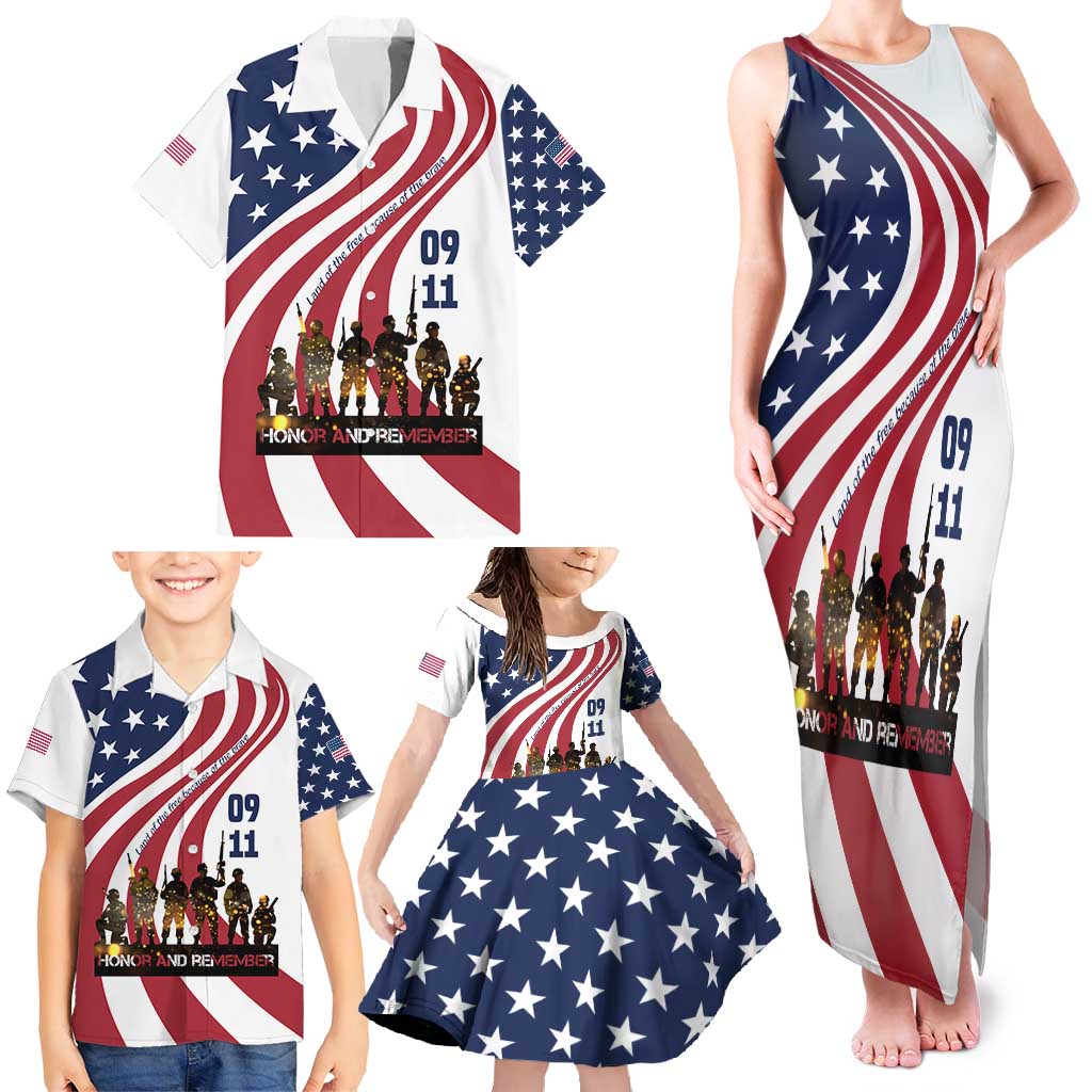 911 Memorial Family Matching Tank Maxi Dress and Hawaiian Shirt Patriot Day American Flag and Soldier Silhouette Honor and Remember - Wonder Print Shop