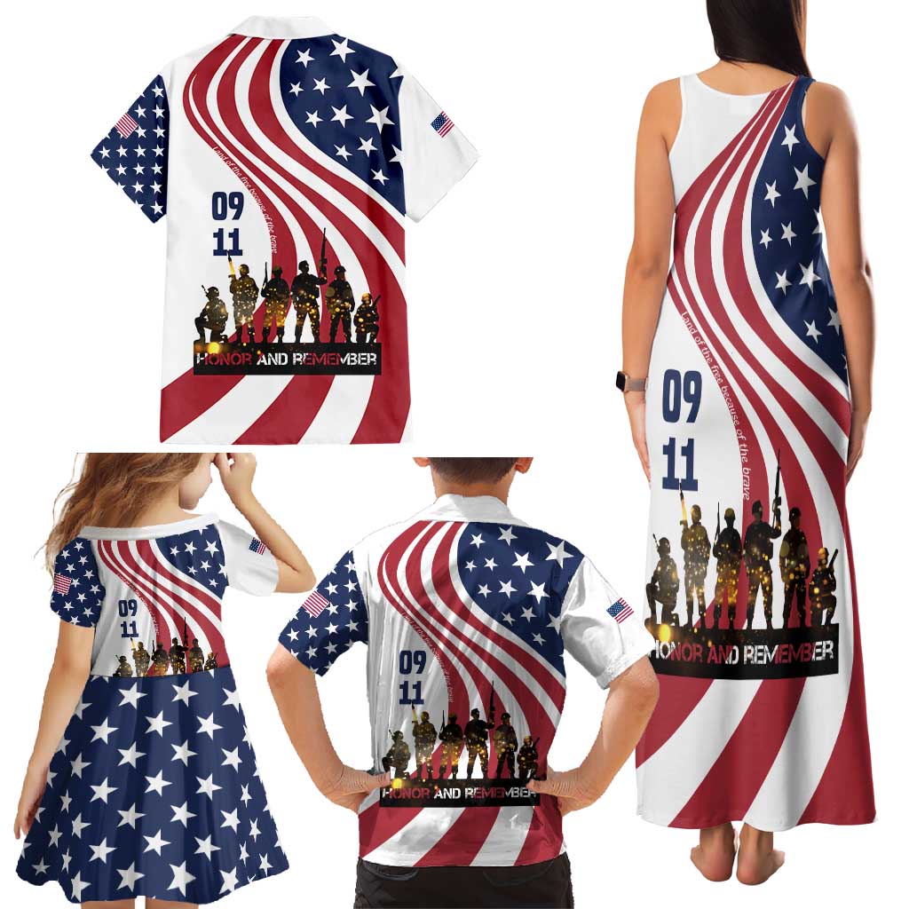 911 Memorial Family Matching Tank Maxi Dress and Hawaiian Shirt Patriot Day American Flag and Soldier Silhouette Honor and Remember - Wonder Print Shop