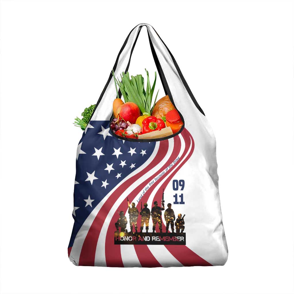 911 Memorial Grocery Bag Patriot Day American Flag and Soldier Silhouette Honor and Remember - Wonder Print Shop