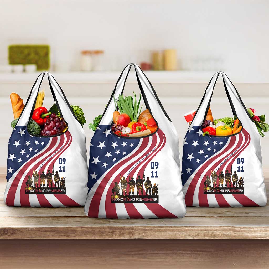 911 Memorial Grocery Bag Patriot Day American Flag and Soldier Silhouette Honor and Remember - Wonder Print Shop