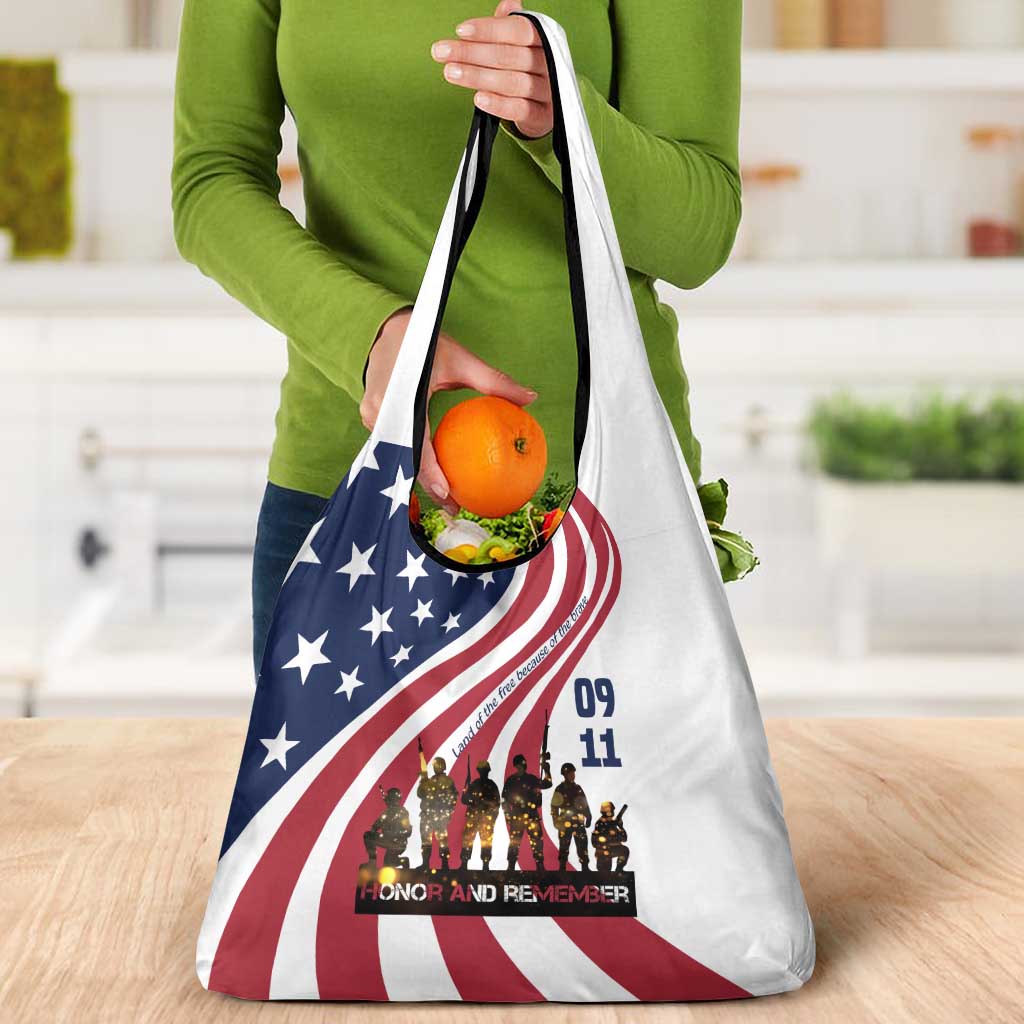 911 Memorial Grocery Bag Patriot Day American Flag and Soldier Silhouette Honor and Remember - Wonder Print Shop