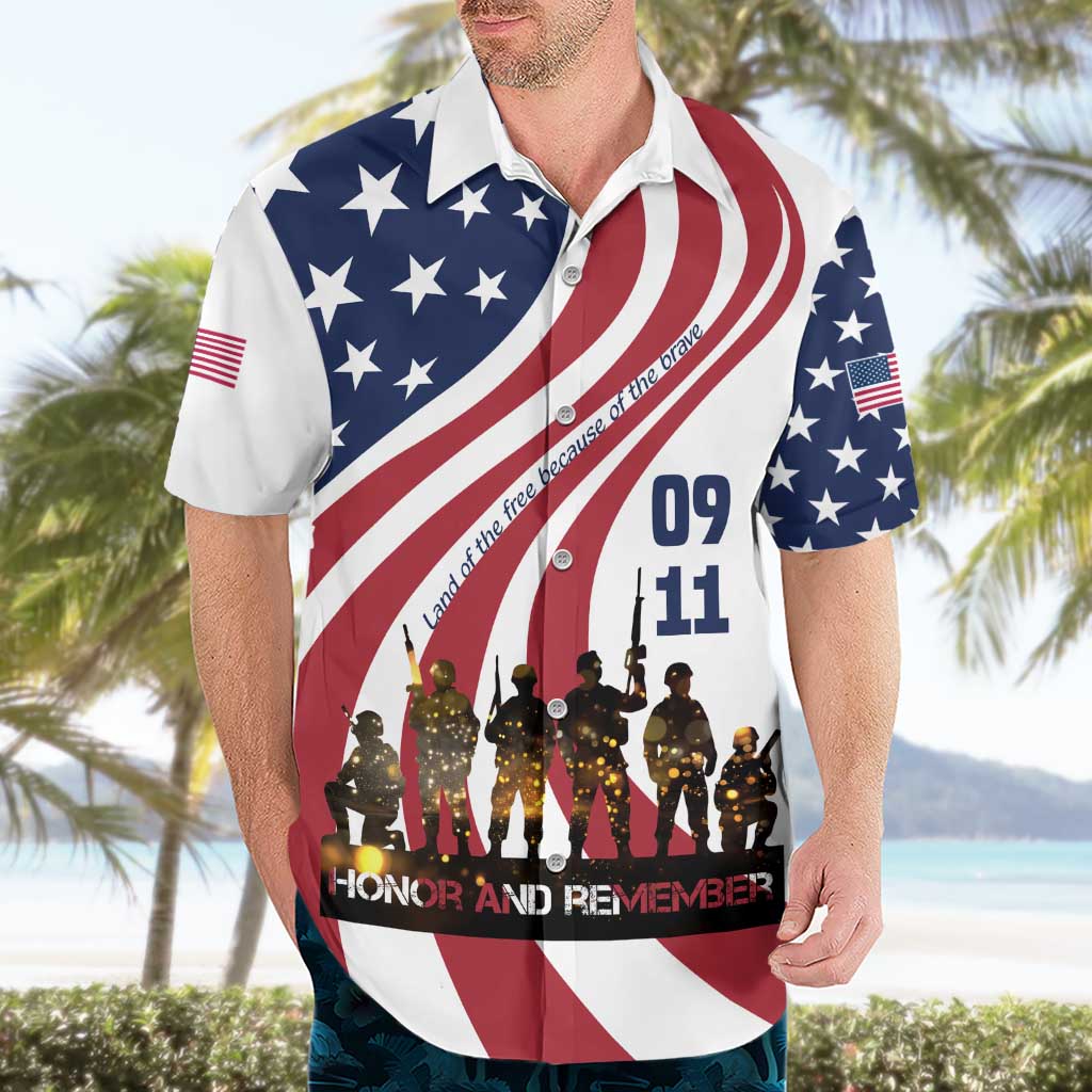 911 Memorial Hawaiian Shirt Patriot Day American Flag and Soldier Silhouette Honor and Remember - Wonder Print Shop