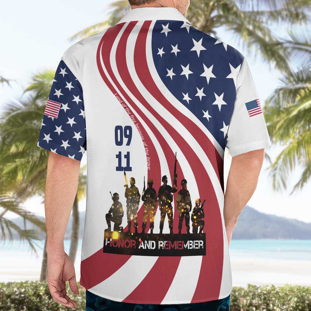 911 Memorial Hawaiian Shirt Patriot Day American Flag and Soldier Silhouette Honor and Remember - Wonder Print Shop