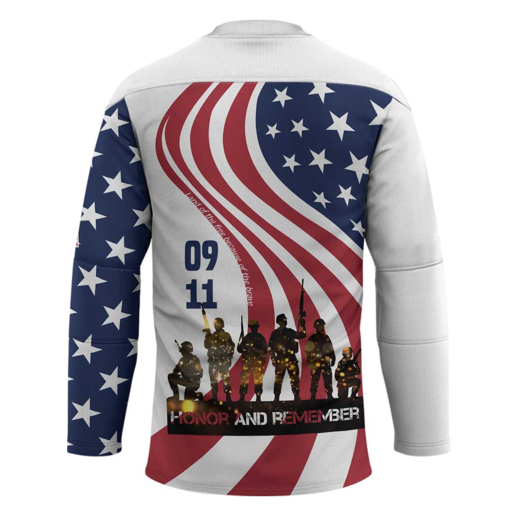 911 Memorial Hockey Jersey Patriot Day American Flag and Soldier Silhouette Honor and Remember - Wonder Print Shop