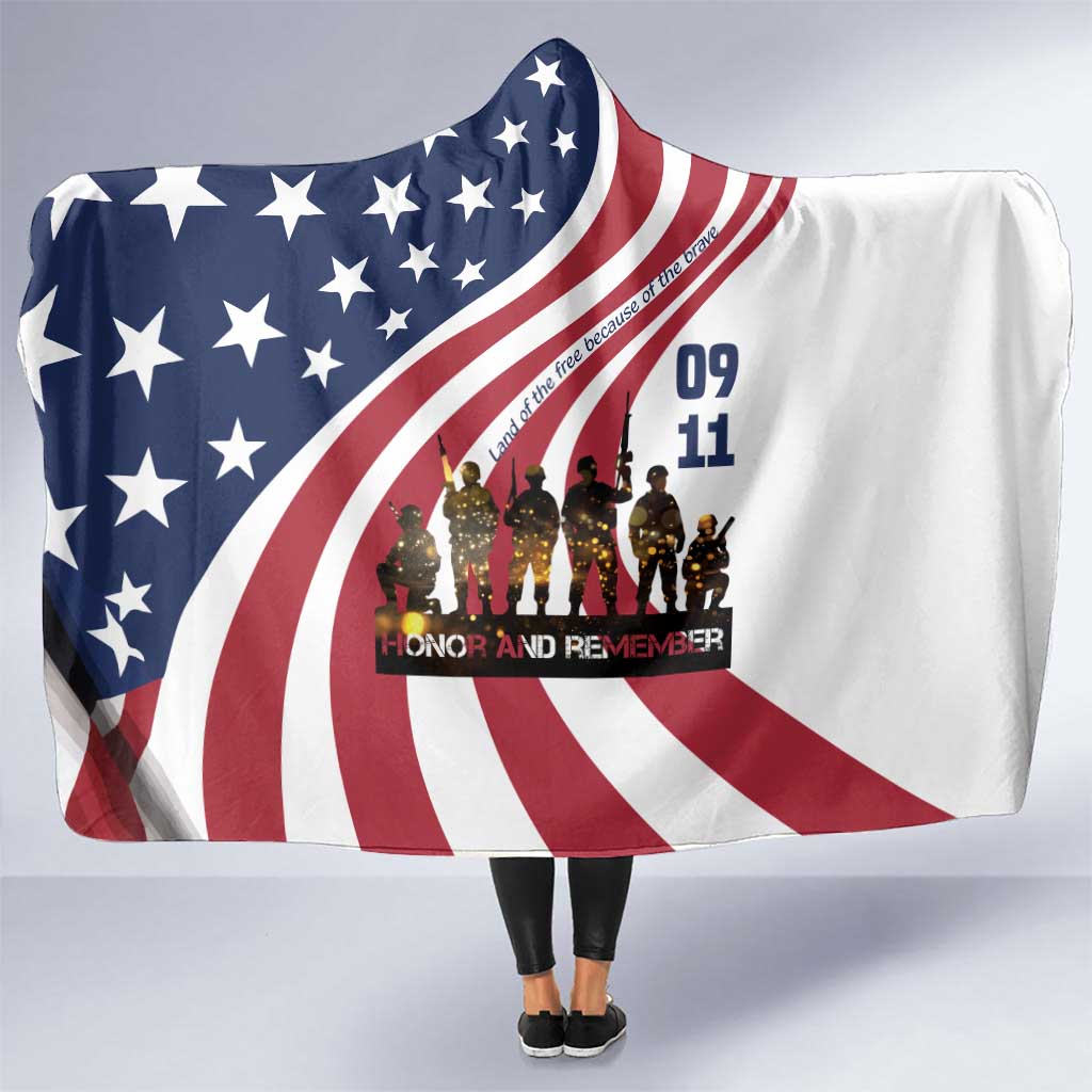 911 Memorial Hooded Blanket Patriot Day American Flag and Soldier Silhouette Honor and Remember - Wonder Print Shop