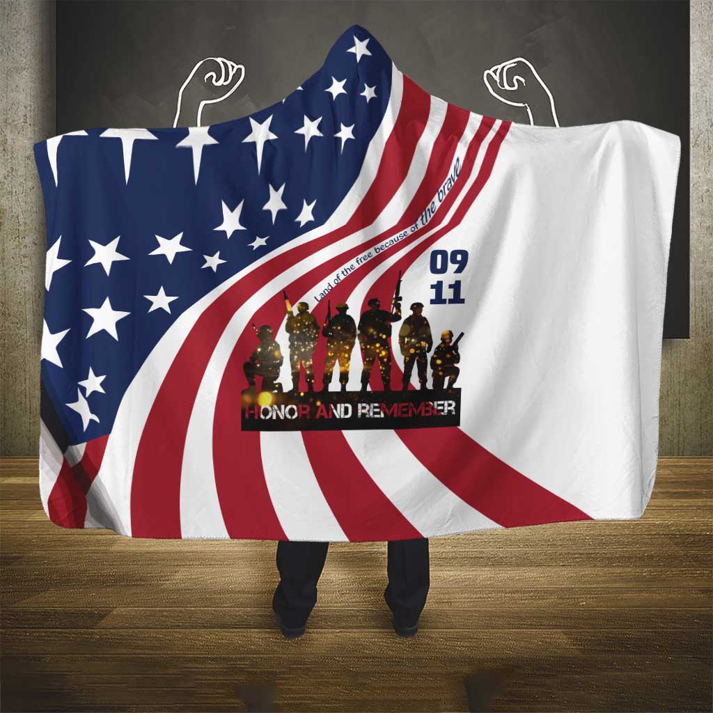 911 Memorial Hooded Blanket Patriot Day American Flag and Soldier Silhouette Honor and Remember - Wonder Print Shop