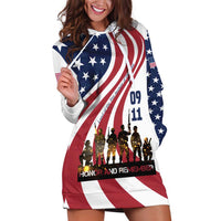 911 Memorial Hoodie Dress Patriot Day American Flag and Soldier Silhouette Honor and Remember - Wonder Print Shop